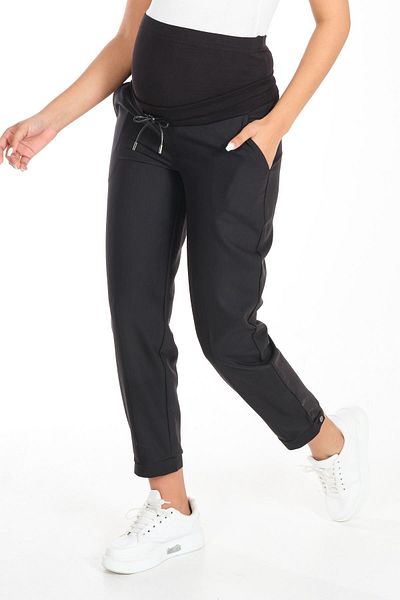 BUSA Pregnant Flexible Abdominal Banded Waist Adjustable Leg Buttoned Classic Trousers Black