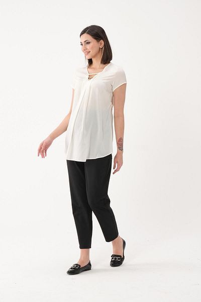 BUSA Ecru Color Maternity V Neck Short Sleeve Chiffon Blouse