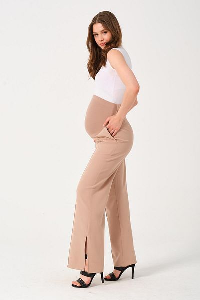 BUSA Maternity Flexible Abdomen Banded Adjustable Waist Side Slit Classic Pants Mink