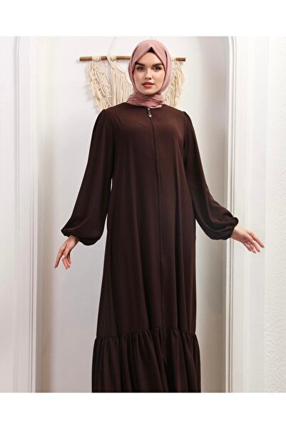 Tebessüm Sade Balon Kol Eteği Fırfırlı Ipek Ferace