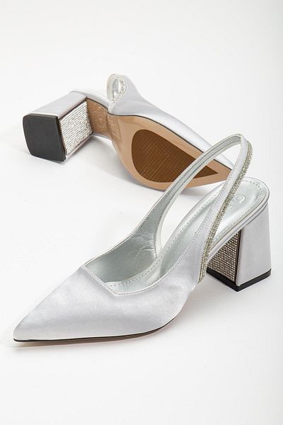 Dilimler Ayakkabı Toc Satin Pietrit Argintiu Pantofi damă Marime Mari Rochie de seară Cu Toc