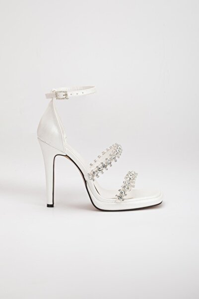 Dilimler Ayakkabı Thick Stone Tekband Skin Mother of Pearl Women's Evening Dress Shoes