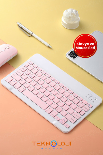 Teknoloji Gelsin Kablosuz Klavye Mouse Seti Bluetooth Şarj Edilebilir Slim Bütün Tablet Telefon Smart TV ile Uyumlu
