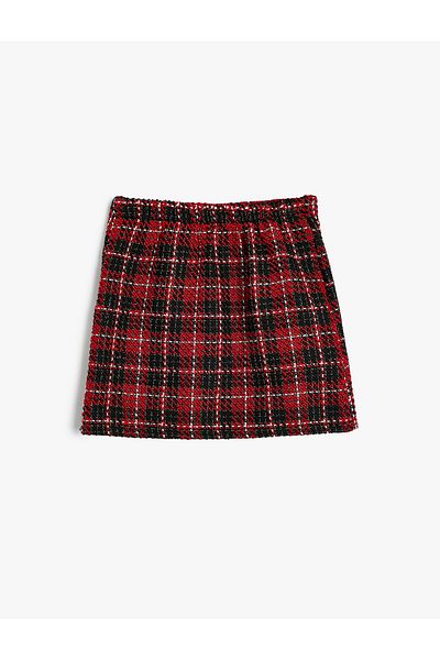 Koton New Season Tweed Skirt Wool Blend with Elastic Waist