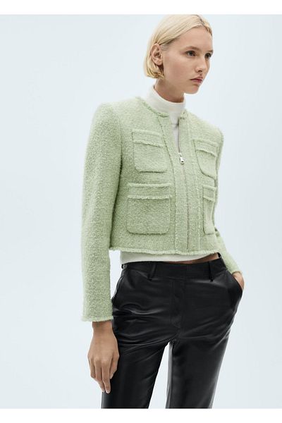 MANGO Woman Tweedová bunda na zip