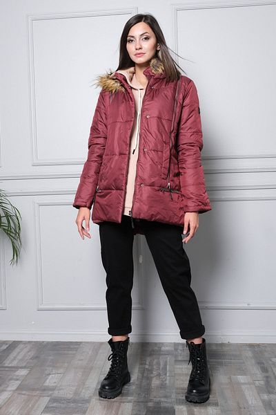BUSA Maternity Zipper Detailed Inflatable Maternity Jacket Claret Red
