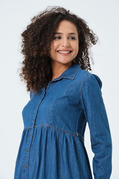 BUSA Rochie albastră din denim midi - gravidă cu nasturi în față
