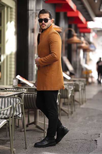 hello7 Ανδρικό παλτό καφέ κασμίρ Νέας σεζόν