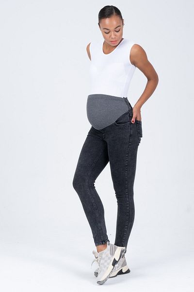 BUSA Blugi skinny antracit de mărime mare - elastici, cu benzi abdominale și curea la spate