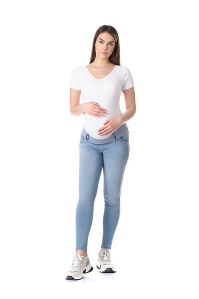 BUSA Blugi skinny pentru gravidă, cu suport abdominal inferior, albastru deschis
