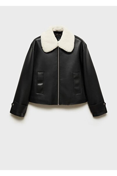 MANGO Woman Bunda s odnímatelným kožešinovým límcem