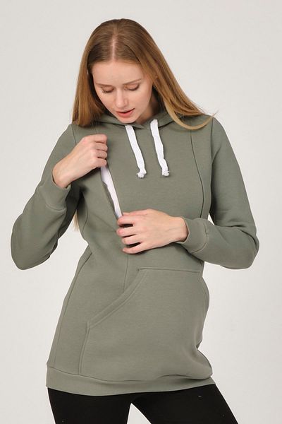 BUSA Pregnant Breastfeeding Detailed Thermal Hooded Sweatshirt