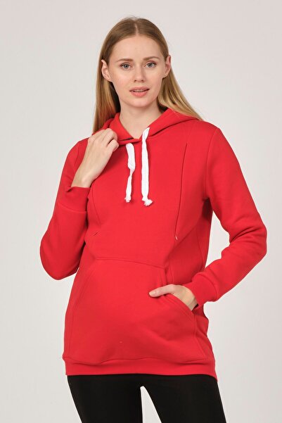BUSA Термо суитшърт с качулка за бременни и кърмене, червен