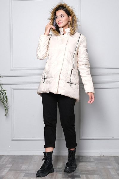 BUSA Maternity Zipper Detailed Inflatable Maternity Coat Stone Color