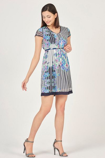 BUSA Rochie ocazională pentru gravidă, cu curea roșie, cu modele florale Indigo