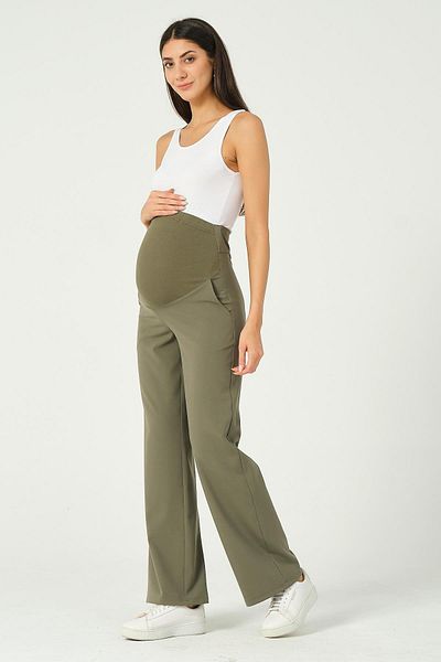 BUSA Khaki Colored Pregnant Gabardine Trousers - Flexible, Abdominal Band and Wide Leg