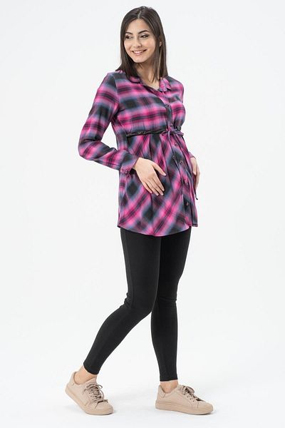 BUSA Maternity Shirt Plaid Model Pink with Belt