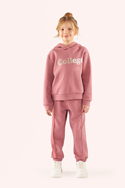 Panço Kız Çocuk Kapşonlu Pembe Sweatshirt