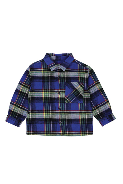 Panço Erkek Bebek Ekose Desenli Mavi Gömlek