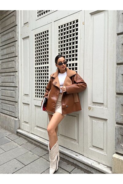 ZTO معطف نسائي قصير من الجلد الصناعي