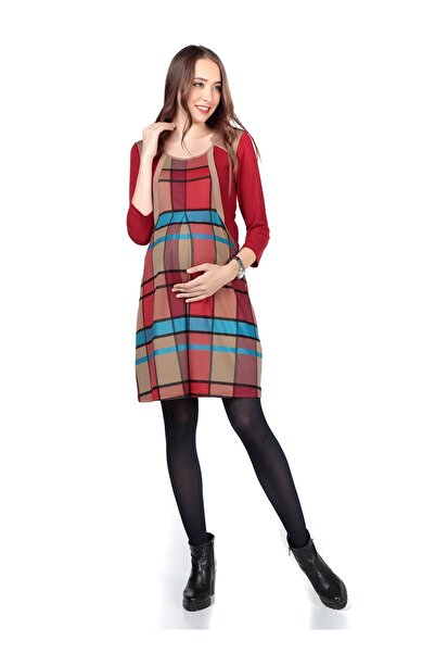 BUSA Red Maternity Plaid Casual Dress