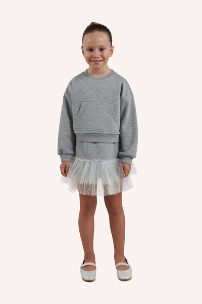 Panço Kız Çocuk İç Elbiseli Gri-Melanj Örme Elbise
