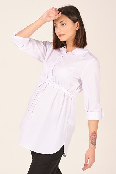 BUSA Maternity Elastic Waist Shirt White