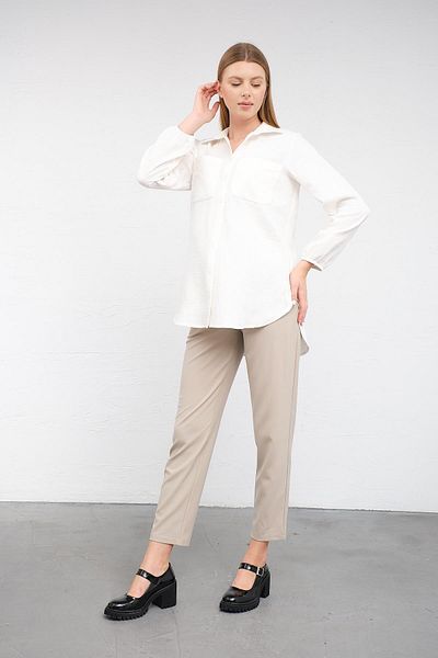 BUSA White Linen Shirt - Maternity Sleeve Elastic, Front Pocket