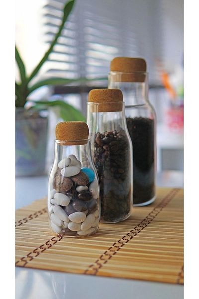 SepetçiBaba Sesa - Set of 3 Glass Spice Rack with Mushroom Lid