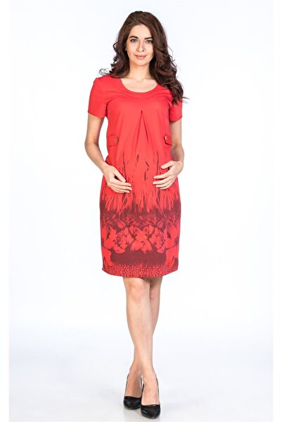 BUSA Hamile Desenli Kısa Kollu Elbise Narçiçeği