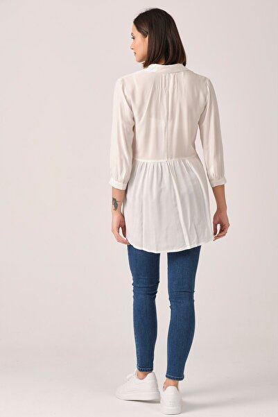 BUSA Ecru Maternity Shirt - Front Button and Collar