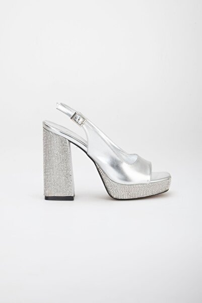Dilimler Ayakkabı Toc și platformă din piele strălucitoare, pantofi de rochie de seară argintii cu pietre