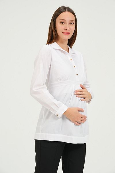 BUSA White Maternity Collar Classic Shirt - Buttoned