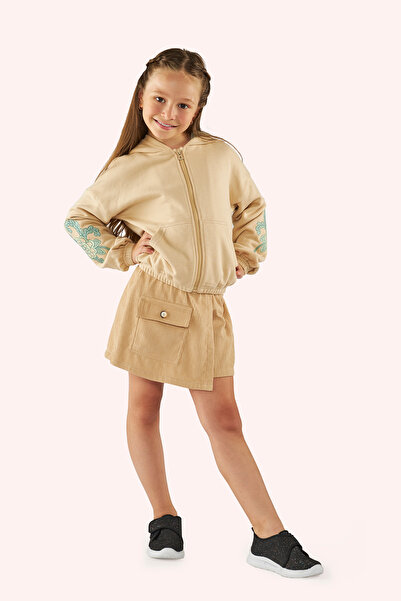 Panço Girl's Zippered Beige Sweatshirt