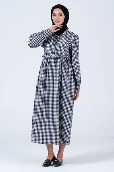 BUSA Hamile Pötikare Yandan Cepli Uzun Gömlek Elbise SİYAH