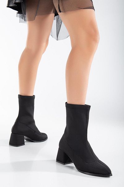 Dilimler Ayakkabı Stretch Waterproof Large Size Black Women's Heeled Boots