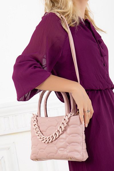 Dilimler Ayakkabı Pink Women's Shoulder Bag with Quilted Stitched Chain