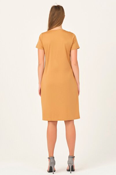 BUSA Hamile Önden Bağcıklı Emzirme Detaylı Günlük Elbise Hardal
