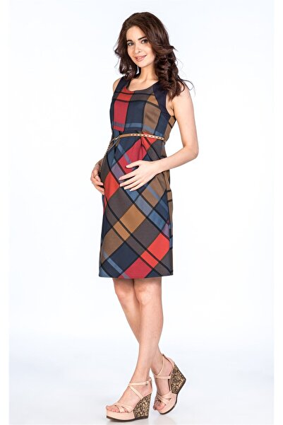 BUSA Πέτρινο αξεσουάρ φόρεμα εγκυμοσύνης Ζώνη καρό καμηλό