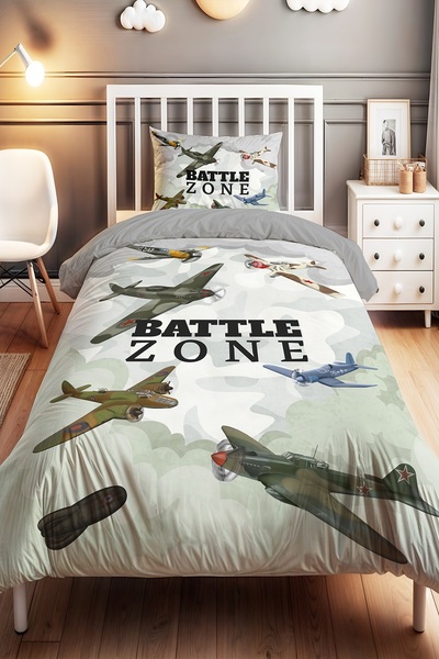 EVPANYA Battle Zone Desenli Tek Kişilik Bebek Çocuk Nevresim Seti