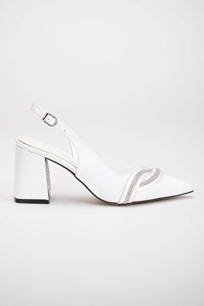 Dilimler Ayakkabı Βραδινό φόρεμα με σατέν κράνος και πέτρα Λευκά μεγάλου μεγέθους γυναικεία παπούτσια με τακούνι