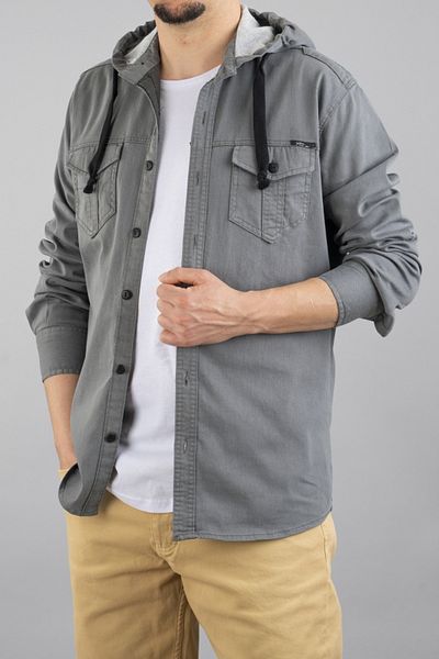 bombe Ανδρικό τζιν πουκάμισο σε γκρι Slim Fit με κουκούλα
