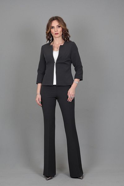 ÖNDER ÖZSOY Oval Collar Short Jacket & Flared Leg Trousers Set-smoked