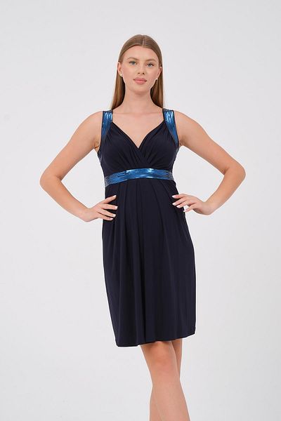 BUSA Navy Blue Mini Evening Dress - Maternity Straps and Sequin Detail