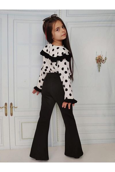 ELONKİDS Girl's Pants Polka Dot Shirt Set