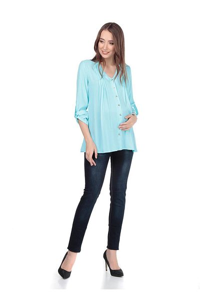 BUSA Blue Wavy Maternity Shirt - Sleeve Folded Top Model