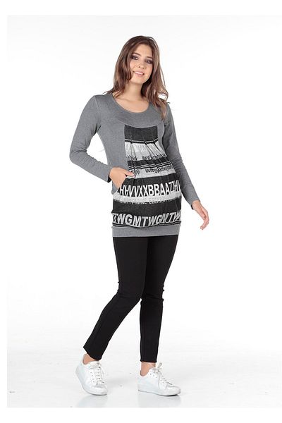 BUSA Gray Knitted Panel Maternity Tunic - Plain Fabric