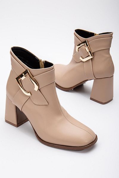 Dilimler Ayakkabı Skin Metal Belted Nude Γυναικείες μπότες με χοντρό τακούνι