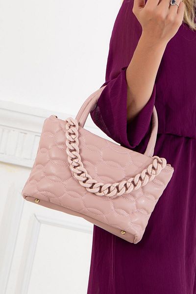 Dilimler Ayakkabı Pink Women's Shoulder Bag with Quilted Stitched Chain