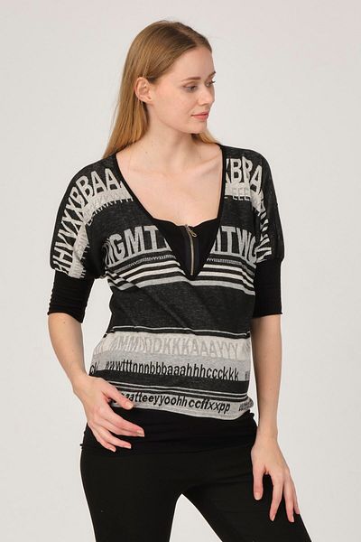 BUSA Gray Patterned Zippered Maternity Tunic